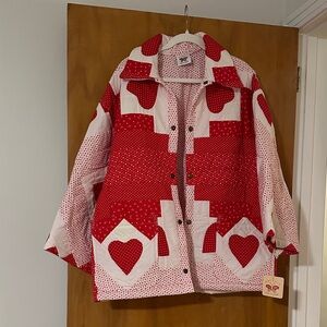 Psychic Outlaw Red and White Heart Quilted Jacket